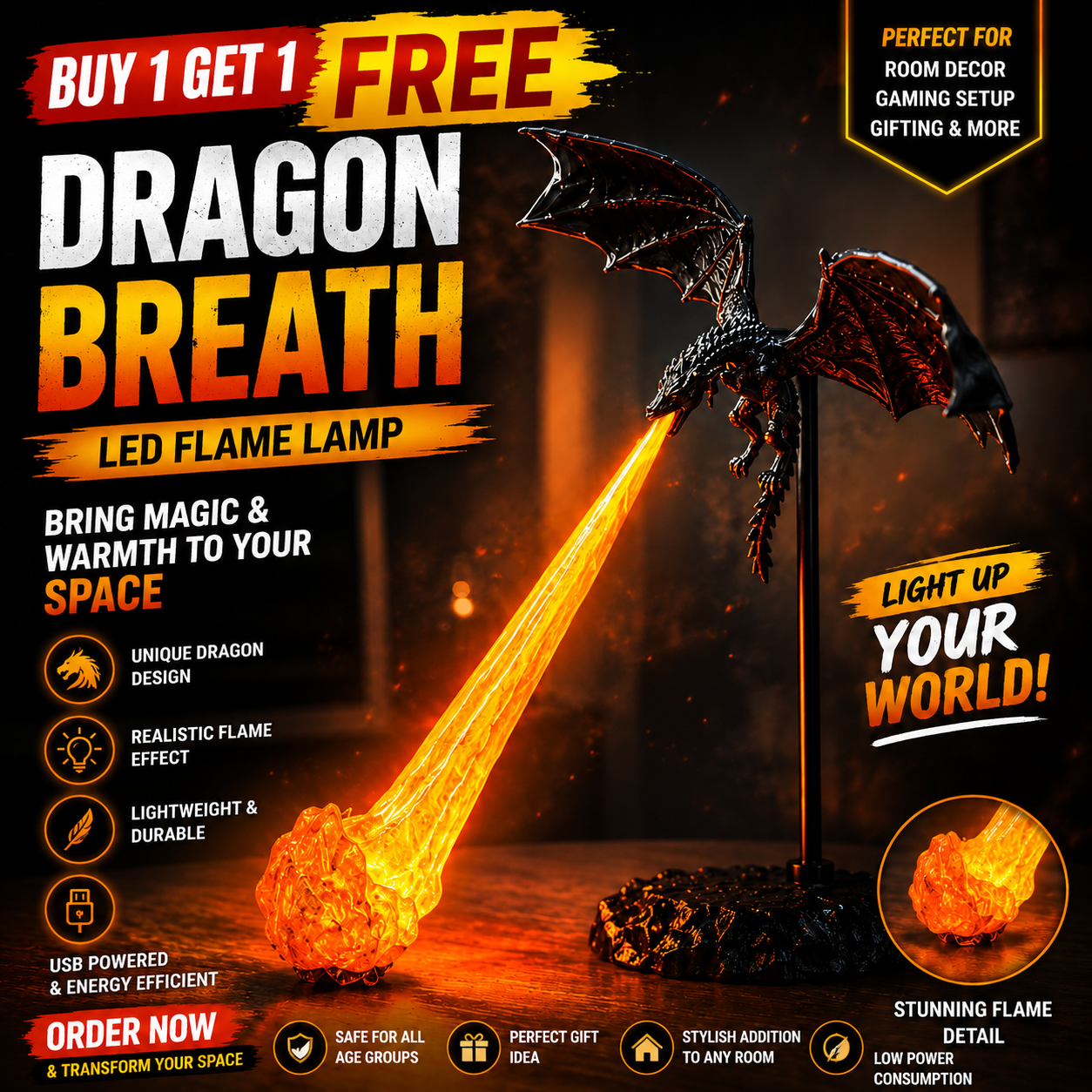 Dragon Flame Book Lamp–Fire-Breathing Dragon | Buy 1 Get 1 Free – RozMart